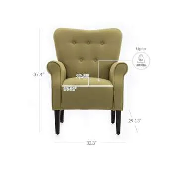 BELLEZE Modern Accent Chair for Living Room, High Back Armchair with Wooden Legs, Upholstered Wingback Side Chair Padded Armrest Single Sofa Club Chair for Living Room, Bedroom - Allston (Avocado)