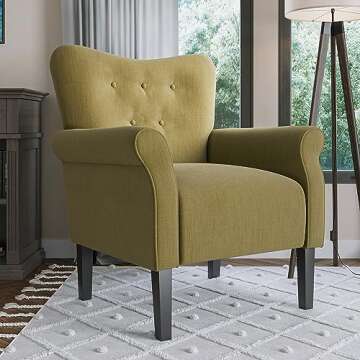 BELLEZE Modern Accent Chair for Living Room, High Back Armchair with Wooden Legs, Upholstered Wingback Side Chair Padded Armrest Single Sofa Club Chair for Living Room, Bedroom - Allston (Avocado)