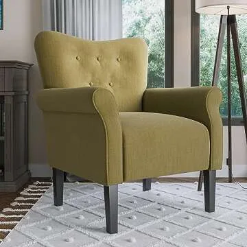 BELLEZE Modern Accent Chair for Living Room, High Back Armchair with Wooden Legs, Upholstered Wingback Side Chair Padded Armrest Single Sofa Club Chair for Living Room, Bedroom - Allston (Avocado)