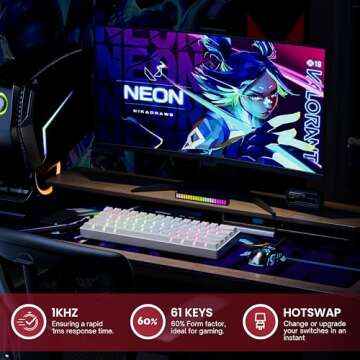 HK GAMING GK61 Mechanical Gaming Keyboard - 61 Keys Multi Color RGB Illuminated LED Backlit Wired Pr...