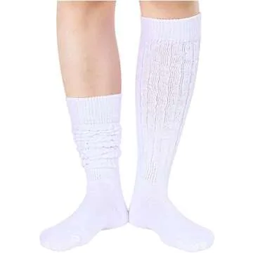 Zmart White Slouch Socks Scrunch Socks Women, Stacked Scrunchie Tube Socks