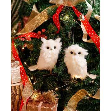 Legendeco Set of 2 Hanging White Owl Decoration Ornament 5.9 inches for Christmas Tree, Display Home Decor and Holiday Figurines, Handmade Fluffy Gift for Party