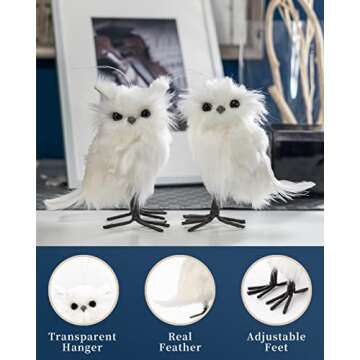 Legendeco Set of 2 Hanging White Owl Decoration Ornament 5.9 inches for Christmas Tree, Display Home Decor and Holiday Figurines, Handmade Fluffy Gift for Party