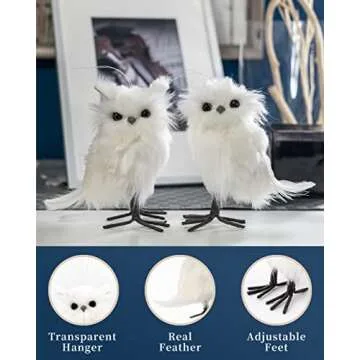 Legendeco Set of 2 Hanging White Owl Decoration Ornament 5.9 inches for Christmas Tree, Display Home Decor and Holiday Figurines, Handmade Fluffy Gift for Party