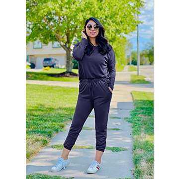 PRETTYGARDEN Women's Fall 2 Piece Lounge Outfit Long Sleeve Crewneck Pullover Tops High Waisted Pants Set Tracksuit (Navy,Large)