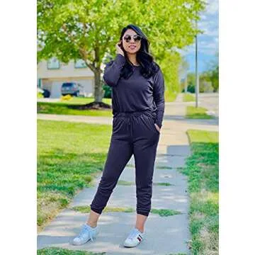 PRETTYGARDEN Women's Fall 2 Piece Lounge Outfit Long Sleeve Crewneck Pullover Tops High Waisted Pants Set Tracksuit (Navy,Large)