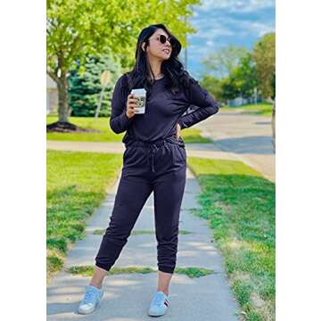PRETTYGARDEN Women's Fall 2 Piece Lounge Outfit Long Sleeve Crewneck Pullover Tops High Waisted Pants Set Tracksuit (Navy,Large)