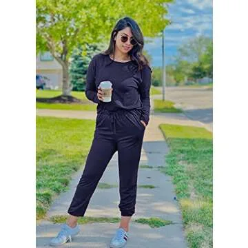 PRETTYGARDEN Women's Fall 2 Piece Lounge Outfit Long Sleeve Crewneck Pullover Tops High Waisted Pants Set Tracksuit (Navy,Large)