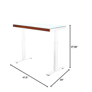 Seville Classics Airlift Electric Height Adjustable Desk with Tempered Glass Top, USB Charging Ergonomic Sit Stand Modern Home Office Workstation, 47.5" x 24" Wood Front Trim, Artic White