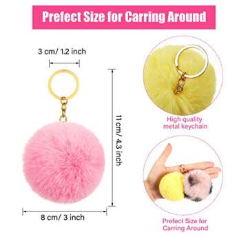 Hicarer 60 Pieces Colorful Poms Keychains Fluffy Ball Faux Fur Keyring for Women