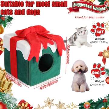 Yuntau Christmas Cat House Cat Beds for Indoor Christmas Cat Tent Cat Bed Cave for Pet Removable Comfortable Warm Cat Condo Tents in Winter (Green)