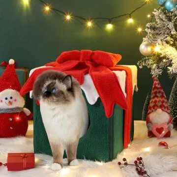 Yuntau Christmas Cat House Cat Beds for Indoor Christmas Cat Tent Cat Bed Cave for Pet Removable Comfortable Warm Cat Condo Tents in Winter (Green)