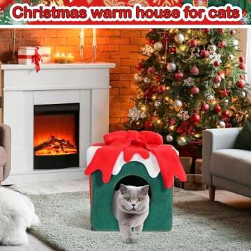Yuntau Christmas Cat House Cat Beds for Indoor Christmas Cat Tent Cat Bed Cave for Pet Removable Comfortable Warm Cat Condo Tents in Winter (Green)