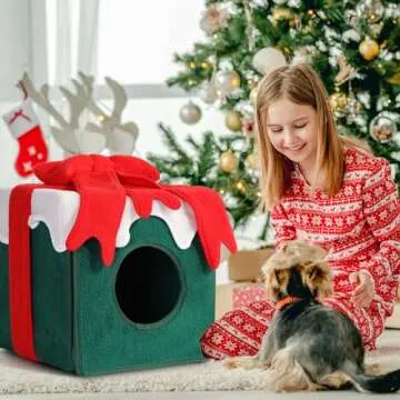 Yuntau Christmas Cat House Cat Beds for Indoor Christmas Cat Tent Cat Bed Cave for Pet Removable Comfortable Warm Cat Condo Tents in Winter (Green)