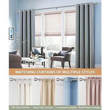 KAMANINA 1 Inch Curtain Rod Telescoping Single Drapery Rod 66 to 144 Inches (5.5-12 Feet), Silver Heavy Duty Curtain Rods for Windows, Round Finials