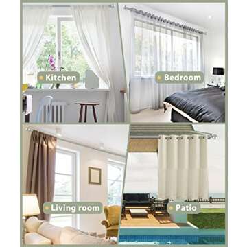 KAMANINA 1 Inch Curtain Rod Telescoping Single Drapery Rod 66 to 144 Inches (5.5-12 Feet), Silver Heavy Duty Curtain Rods for Windows, Round Finials