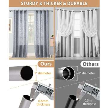 KAMANINA 1 Inch Curtain Rod Telescoping Single Drapery Rod 66 to 144 Inches (5.5-12 Feet), Silver Heavy Duty Curtain Rods for Windows, Round Finials
