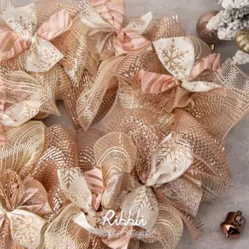 Ribbli Rose Gold Metallic Mesh Ribbon, 10 inch x 30 feet(10Yard), Rose Gold with Rose Gold Wide Foil...