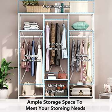 LITTLE TREE Freestanding Closet Organizer, 59-Inch Clothing Rack with Shelves