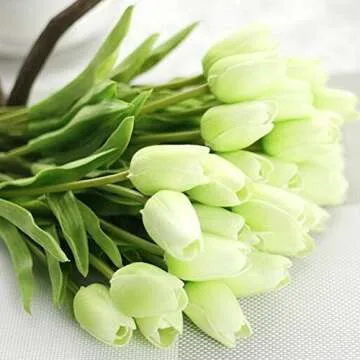 chilsoby 30 Pcs Artificial Tulip Flowers Real Touch Tulips Fake PU Tulip Flower Bouquet for Home Wedding Party Office Decor