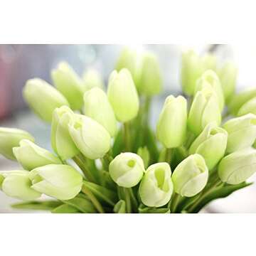 chilsoby 30 Pcs Artificial Tulip Flowers Real Touch Tulips Fake PU Tulip Flower Bouquet for Home Wedding Party Office Decor