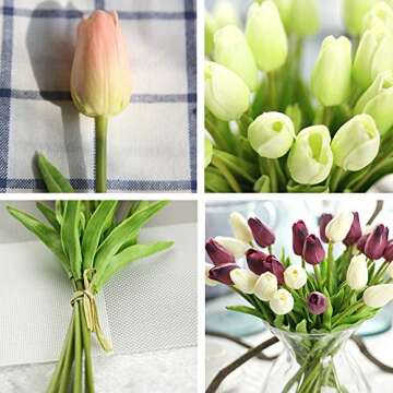 chilsoby 30 Pcs Artificial Tulip Flowers Real Touch Tulips Fake PU Tulip Flower Bouquet for Home Wedding Party Office Decor