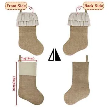 Ivenf Christmas Stockings, 3 Pack 18 inches Large Burlap Stockings with Cream Ruffle Cuff, Fireplace Hanging Stockings for Xmas Party Decorations Home Décor