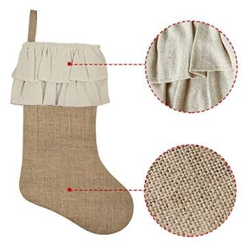 Ivenf Christmas Stockings, 3 Pack 18 inches Large Burlap Stockings with Cream Ruffle Cuff, Fireplace Hanging Stockings for Xmas Party Decorations Home Décor