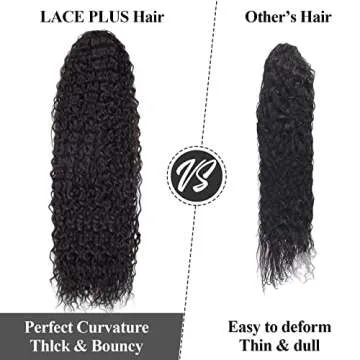 LACE PLUS 32 Inch Long Curly Ponytail Hair Extension Curly Heat Resistant Synthetic Instant Clip Drawstring Ponytail Clip in Ponytail Hair Extensions Curly For Black Women (#1 Black,6.70OZ)