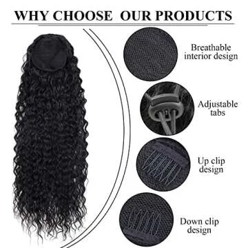 LACE PLUS 32 Inch Long Curly Ponytail Hair Extension Curly Heat Resistant Synthetic Instant Clip Drawstring Ponytail Clip in Ponytail Hair Extensions Curly For Black Women (#1 Black,6.70OZ)