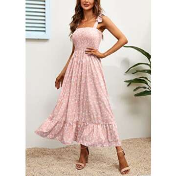 Imily Bela Womens Summer Dress Tie Strap Boho Floral Beach Dress Square Neck Ruffle Sun Dresses A Li...