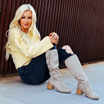 Brinley Co. Grey Wide Calf Faux Suede Boots for Comfort