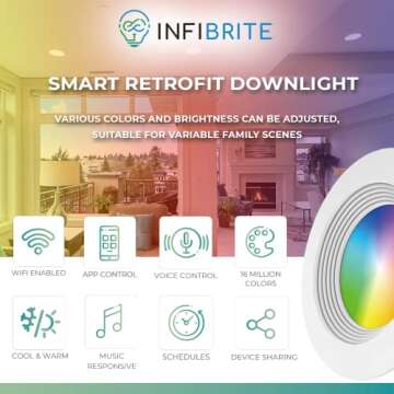 INFIBRITE 4 Inch Smart Recessed Light, Color Changing and Tunable White, WiFi Retrofit LED Downlight...