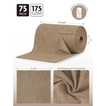 Fantasticlean Microfiber Cleaning Cloth Roll -75 Pack, Tear Away Microfiber Towels, 12" x 12", Reusable, Washable, Scratch Free, Ultra Absorbent Dish Rags for Car, Home, Garage or Shop (TAN)