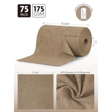 Fantasticlean Microfiber Cleaning Cloth Roll -75 Pack, Tear Away Microfiber Towels, 12" x 12", Reusable, Washable, Scratch Free, Ultra Absorbent Dish Rags for Car, Home, Garage or Shop (TAN)
