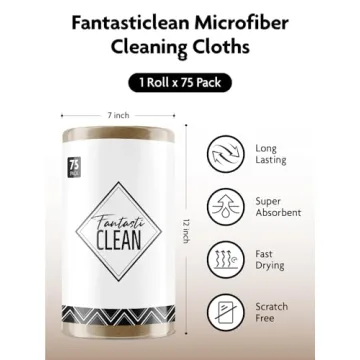 Fantasticlean Microfiber Cleaning Cloth Roll -75 Pack, Tear Away Microfiber Towels, 12" x 12", Reusable, Washable, Scratch Free, Ultra Absorbent Dish Rags for Car, Home, Garage or Shop (TAN)