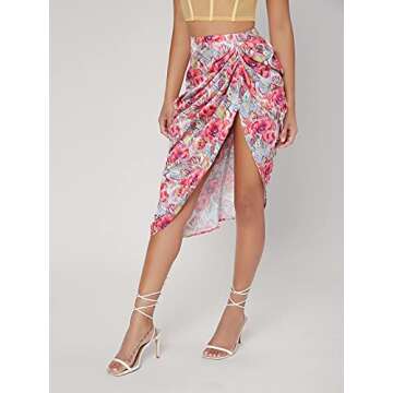 Floerns Women’s Boho Floral Ruched Midi Skirt