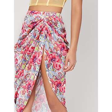 Floerns Women’s Boho Floral Ruched Midi Skirt