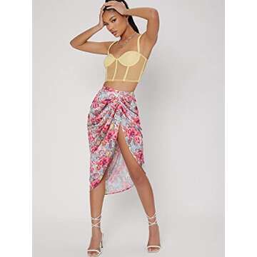 Floerns Women’s Boho Floral Ruched Midi Skirt
