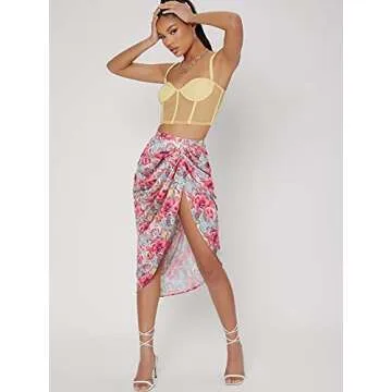 Floerns Women’s Boho Floral Ruched Midi Skirt