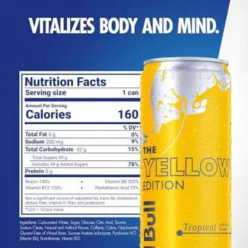 Red Bull Yellow Edition Energy Drink, Tropical, with 114mg Caffeine plus Taurine & B Vitamins, 12 Fl...