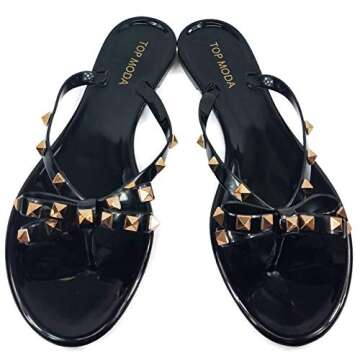 TOP Moda Womens Studded Jelly Flip Flops Sandals with Bow