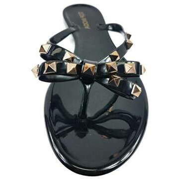 TOP Moda Womens Studded Jelly Flip Flops Sandals with Bow