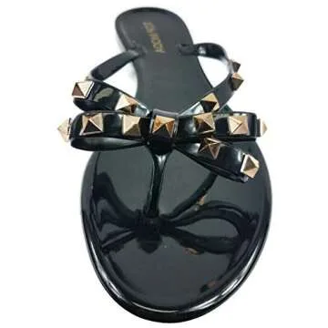 TOP Moda Womens Studded Jelly Flip Flops Sandals with Bow