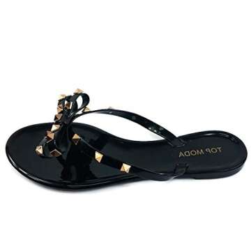 TOP Moda Womens Studded Jelly Flip Flops Sandals with Bow