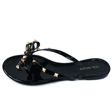 TOP Moda Womens Studded Jelly Flip Flops Sandals with Bow
