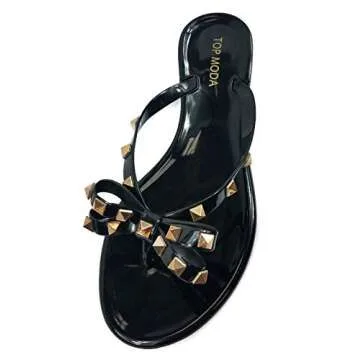 TOP Moda Womens Studded Jelly Flip Flops Sandals with Bow
