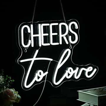 Cheers to Love Neon Sign White Led Sign Cheers to Love Neon Lights Decor for Lover Dimmable Letter Neon Wall Signs USB Powered with Switch for Wall Decor Christmas Party Wedding, Engagement