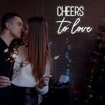 Cheers to Love Neon Sign White Led Sign Cheers to Love Neon Lights Decor for Lover Dimmable Letter Neon Wall Signs USB Powered with Switch for Wall Decor Christmas Party Wedding, Engagement