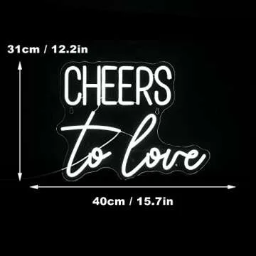 Cheers to Love Neon Sign White Led Sign Cheers to Love Neon Lights Decor for Lover Dimmable Letter Neon Wall Signs USB Powered with Switch for Wall Decor Christmas Party Wedding, Engagement